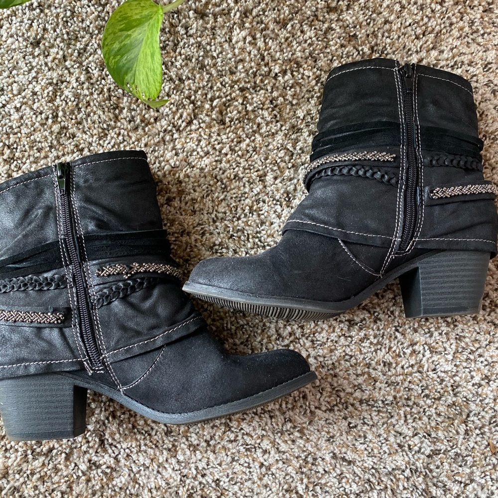 Black Fringe Ankle Booties - Picture 3 of 6